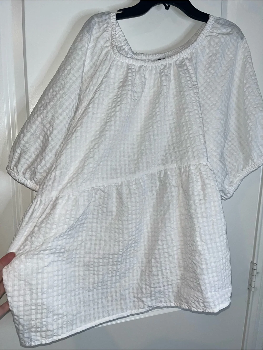 Old Navy Puff-Sleeve Seersucker Babydoll Swing Blouse Square Neck Elastic Sz XXL